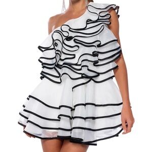 AKIRA One-Shoulder Black and White Ruffle Dress